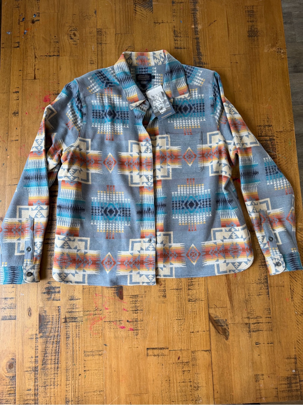 Pendleton Southwestern Patterned Blue & Orange Wool Jacket